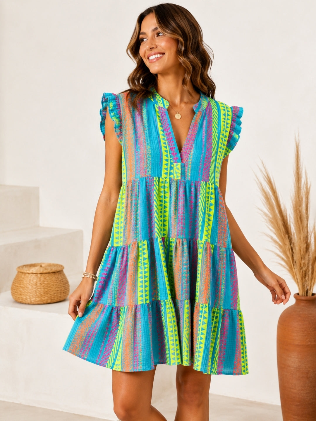 Boho Musselinkleid Bari Azzuro