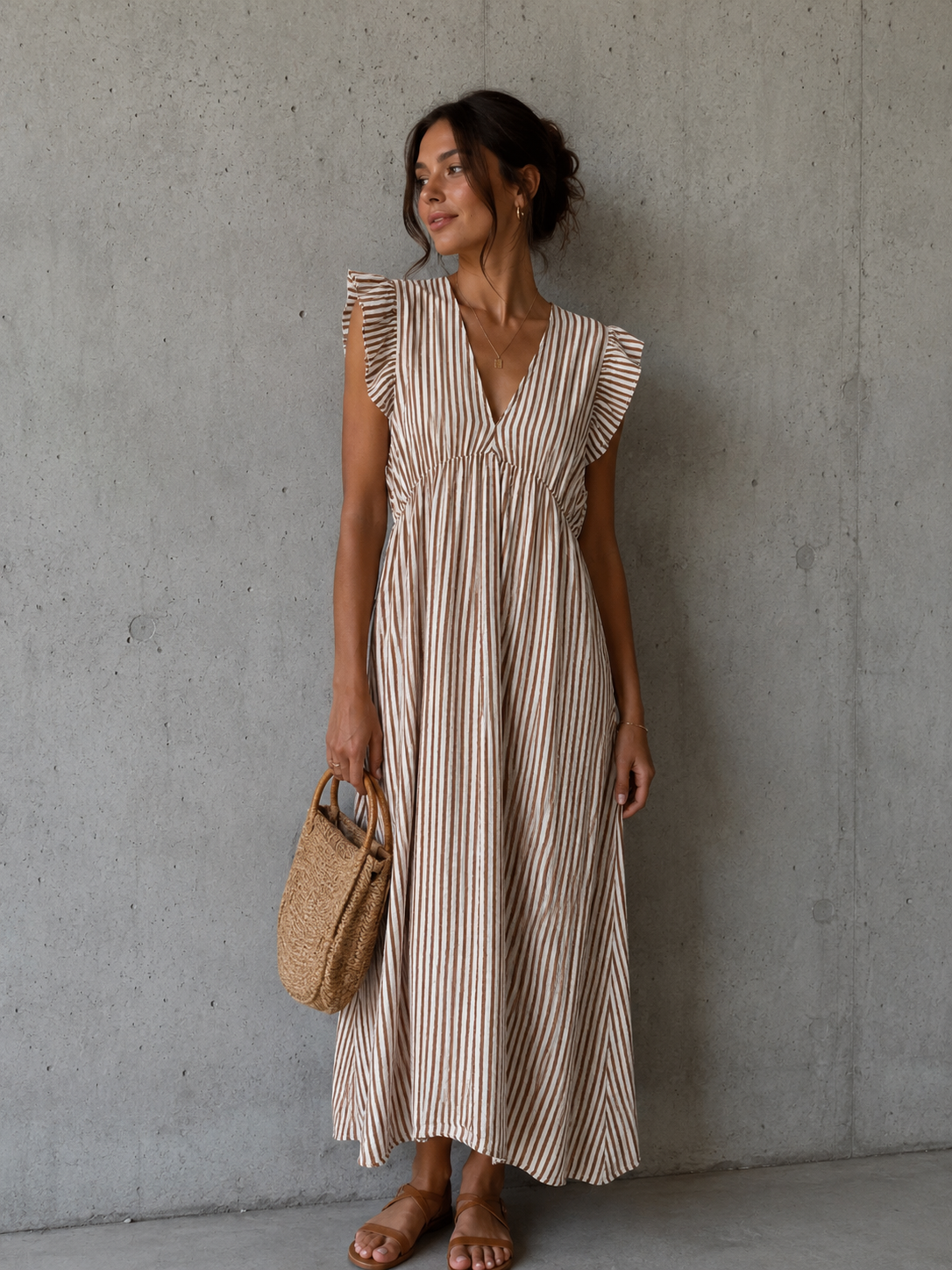 Langes Musselinkleid Casual Stripes