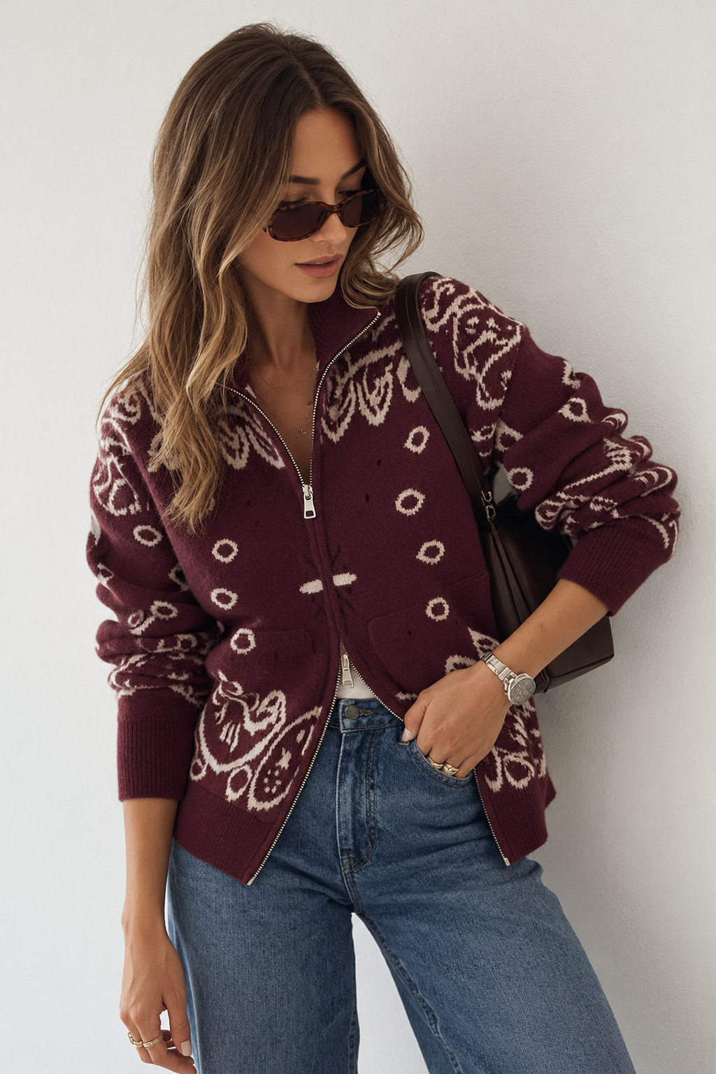 Paisley Zipper Cardigan
