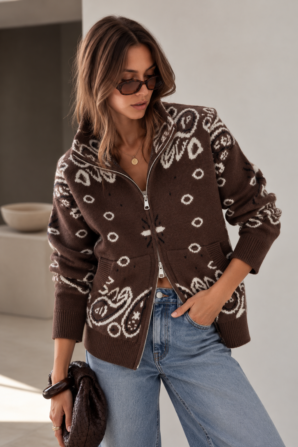 Paisley Zipper Cardigan