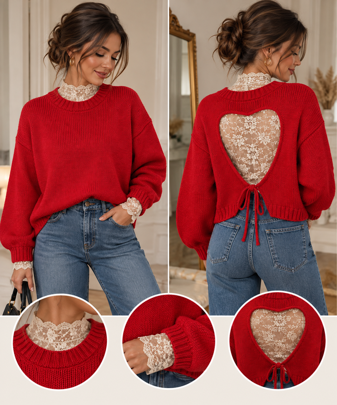 Strickpullover mit Herz-Rückenausschnitt