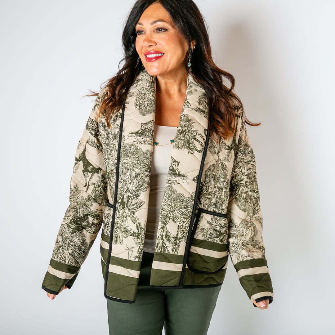 Damen Steppjacke im Toile de Jouy Design – Eleganz trifft Komfort