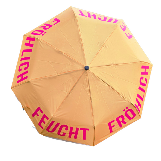 Stylischer Regenschirm mit Spruch – FEUCHT FRÖHLICH