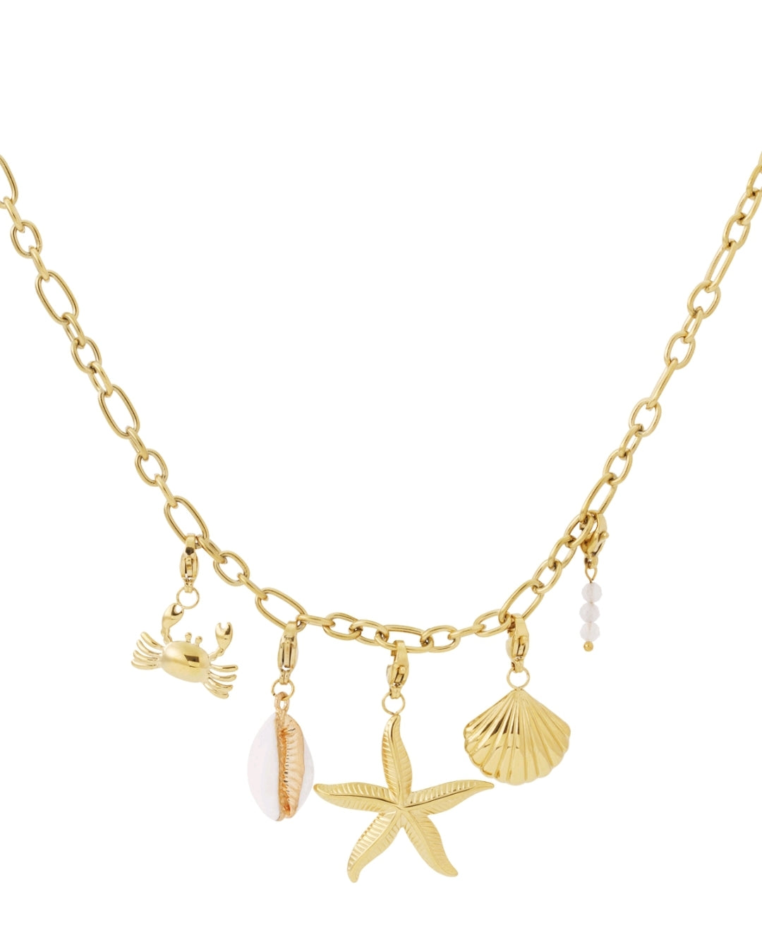 Statement-Kette „Ocean Treasures“ – Goldene Gliederkette mit Meeresanhängern