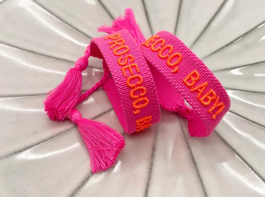 PROSECCO, BABY Statement Armband gewebt im Boho Style