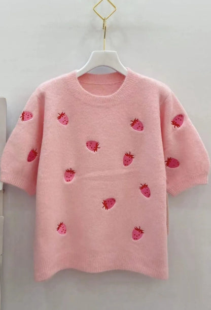 Kurzarm Strickpullover Erdbeere