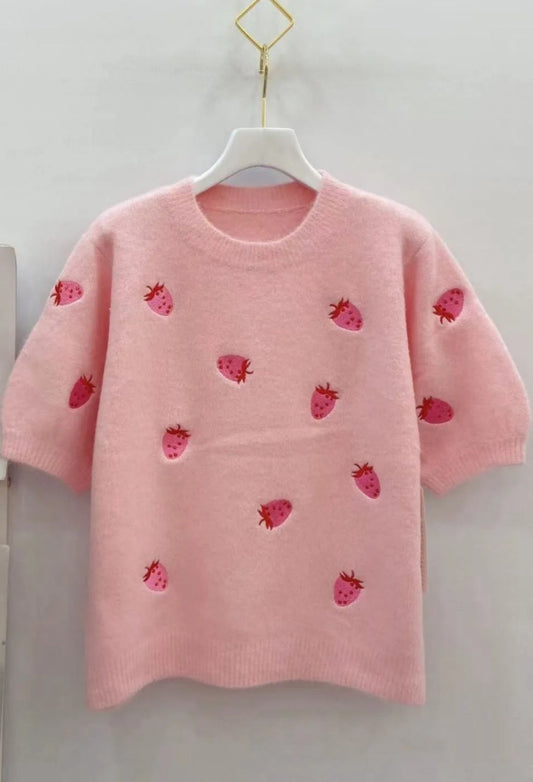 Kurzarm Strickpullover Erdbeere