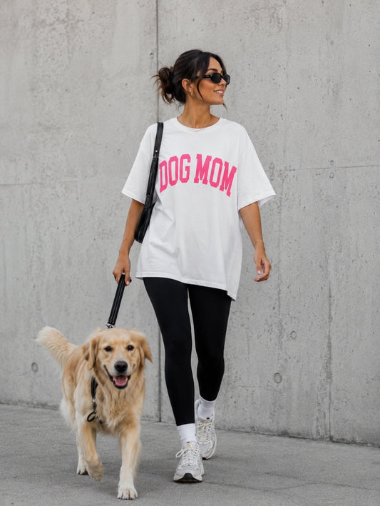 T-Shirt DOG MOM neonpink