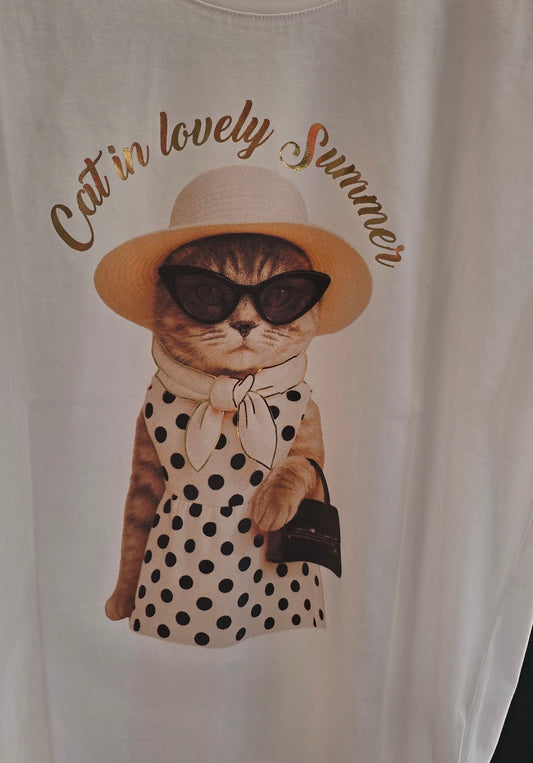 T-Shirt mit Katzenprint– Cat in lovely summer