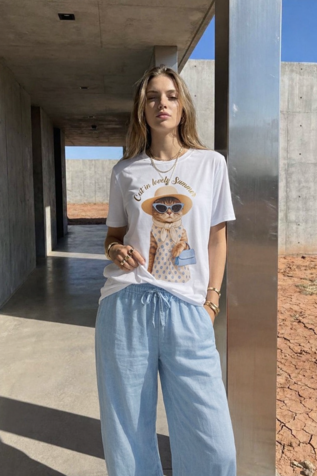 T-Shirt mit Katzenprint– Cat in lovely summer