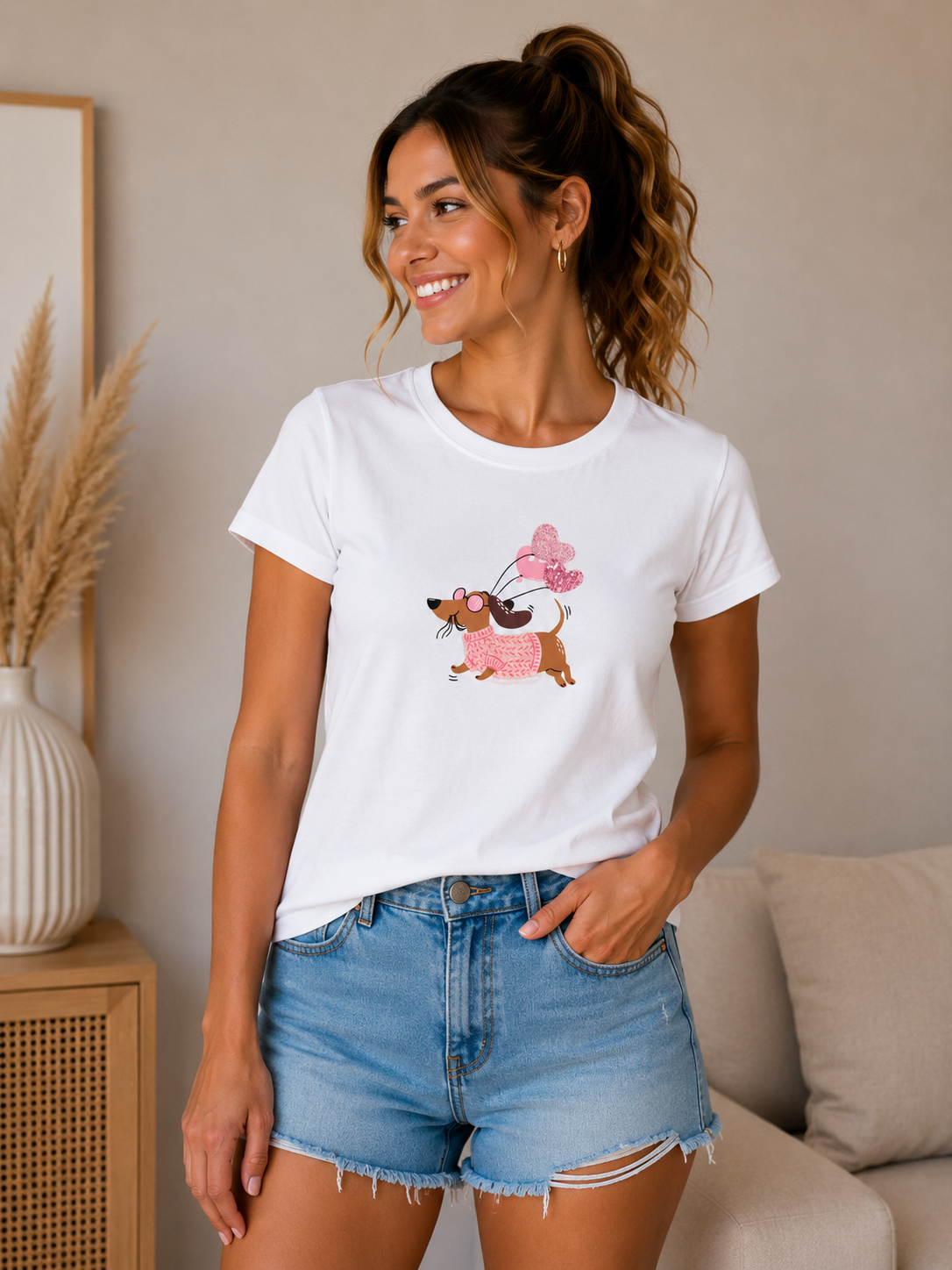 Dackel T-Shirt Damen mit Strickpullover & Ballons Glitzer