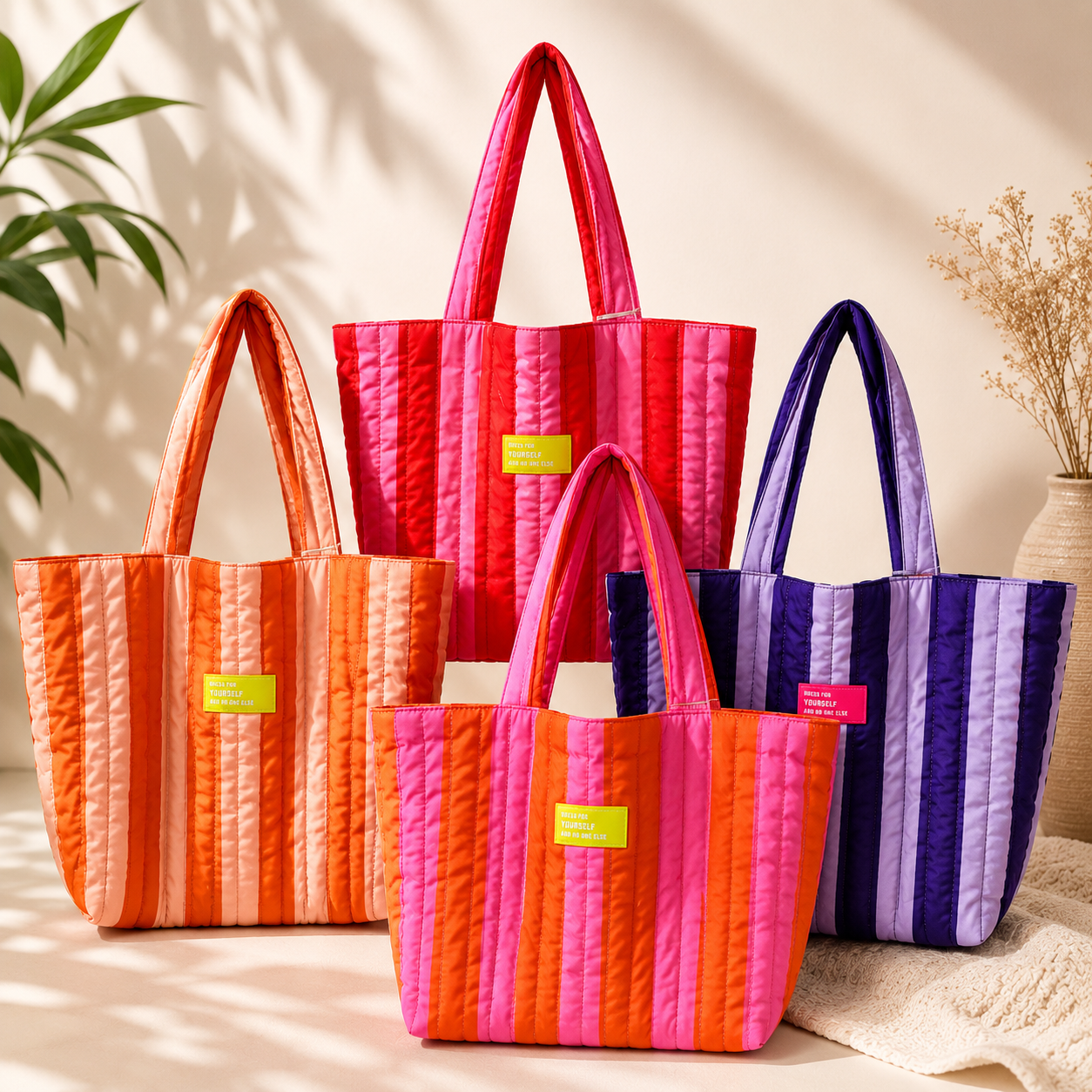 Statement Tote Bag gestreift & gesteppt