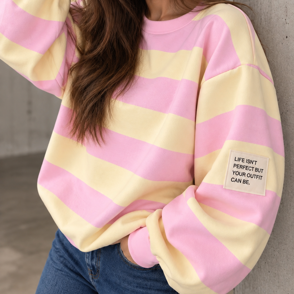 Butterstoff Sweater STRIPES Patch rosa/buttergelb