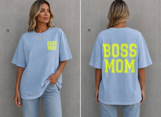 T-Shirt BOSS MOM blau gelb
