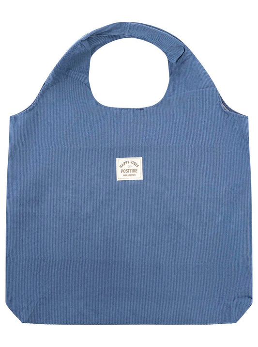 Großer Shopper in Cord Optik mit einem Patch in der Mitte Happy Vibes 