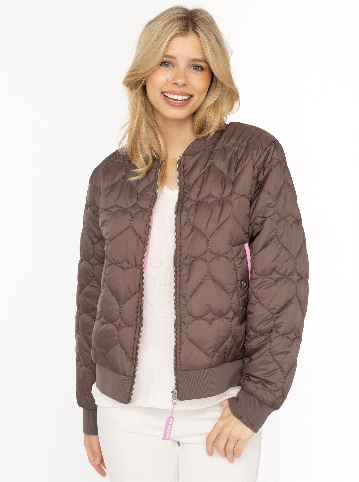 Zwillingsherz Bomberjacke BE HAPPY Braun