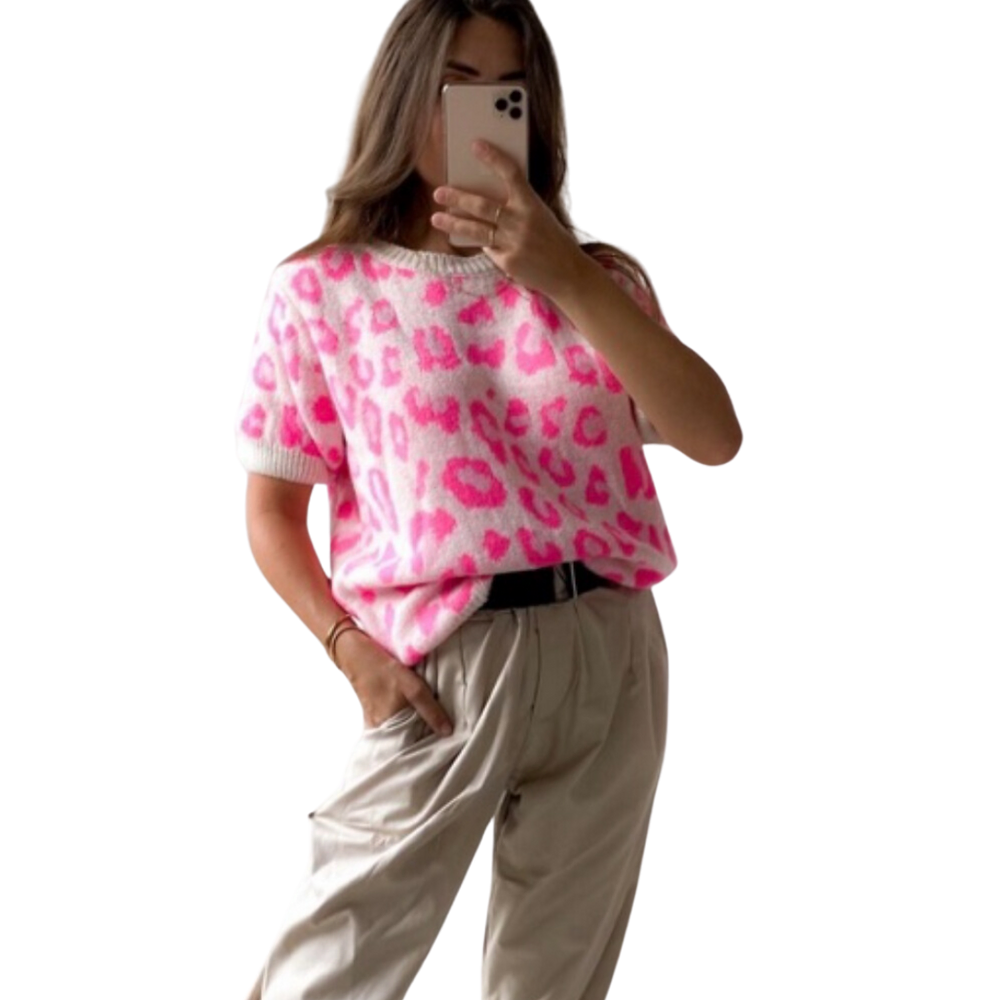 Weicher Kurzarm Pulli, Wild Leo
