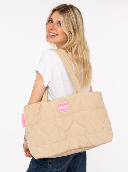 Tasche mit Herzsteppung Beige - Smile