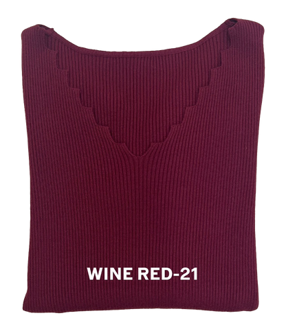 Basic Pullover mit verspielten V-Ausschnitt gerippt MX-2011