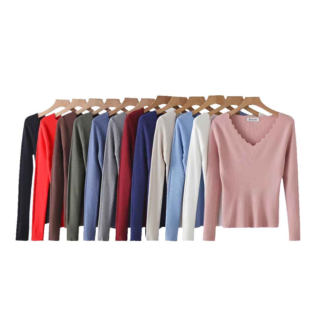 Basic Pullover mit verspielten V-Ausschnitt gerippt MX-2011
