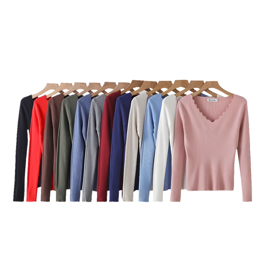 Basic Pullover mit verspielten V-Ausschnitt gerippt MX-2011
