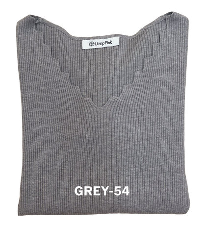 Basic Pullover mit verspielten V-Ausschnitt gerippt MX-2011