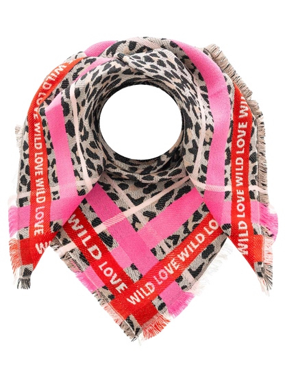 ZWILLINGSHERZ Viereckstuch "Leo Wild Love" Rot/Pink