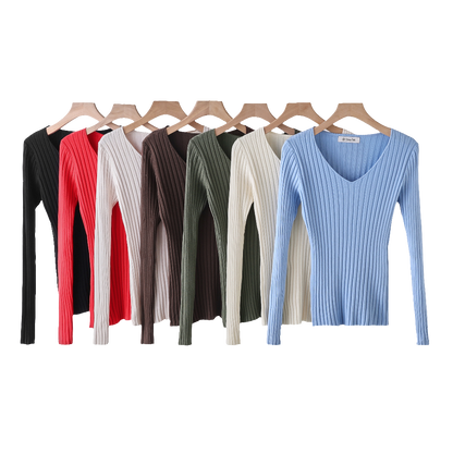 Basic Pullover V-Ausschnitt gerippt BELLA