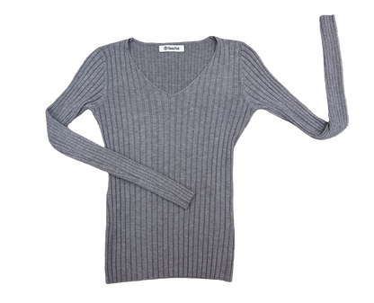 Basic Pullover V-Ausschnitt gerippt BELLA