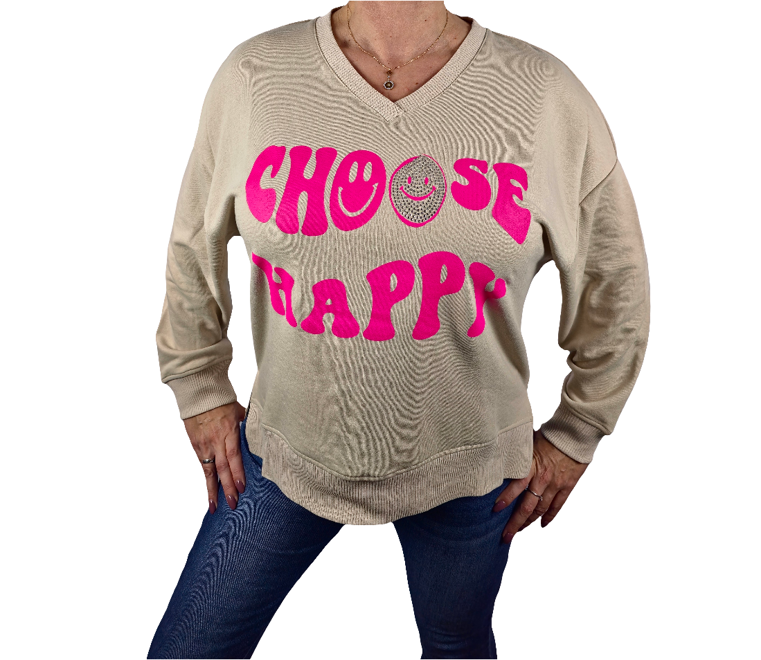 V-Neck Sweater CHOOSE HAPPY