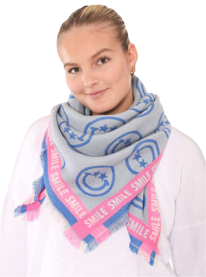ZWILLINGSHERZ Viereckstuch "Happy Smiley" Blau/Pink