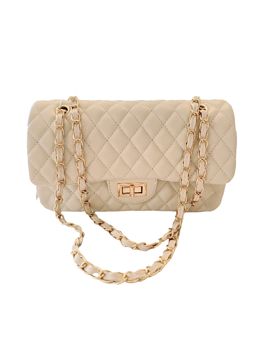 Handtasche Gestepptes Leder M Beige 9887