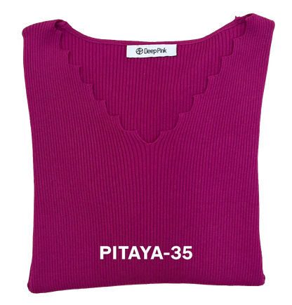 Basic Pullover mit verspielten V-Ausschnitt gerippt MX-2011