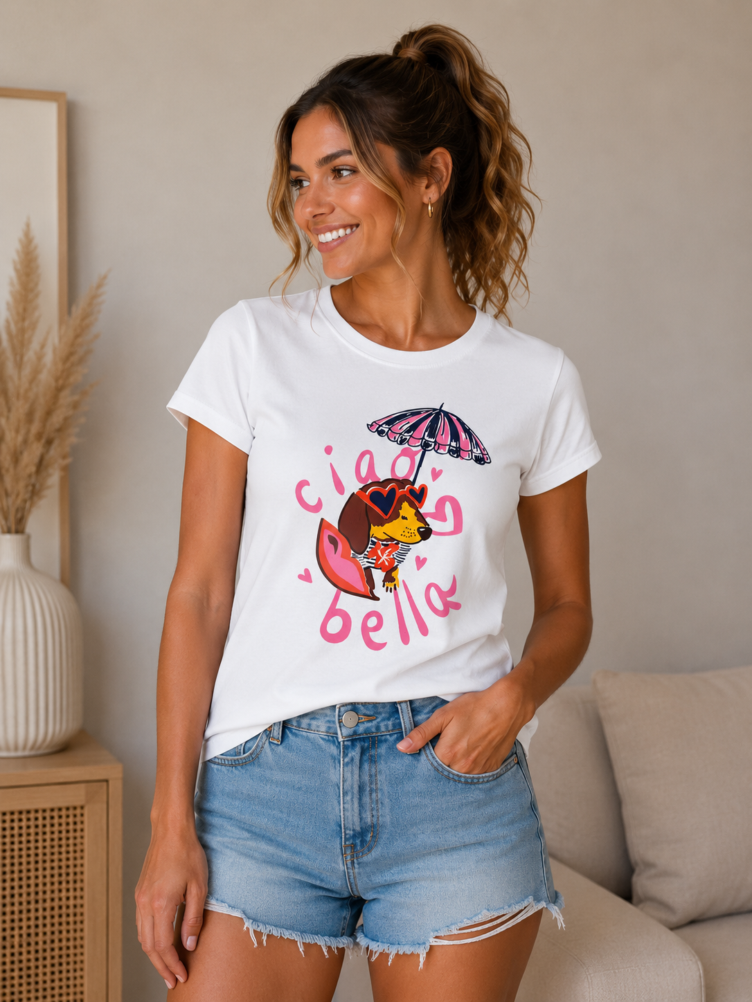 Dackel T-Shirt Damen Ciao Bella