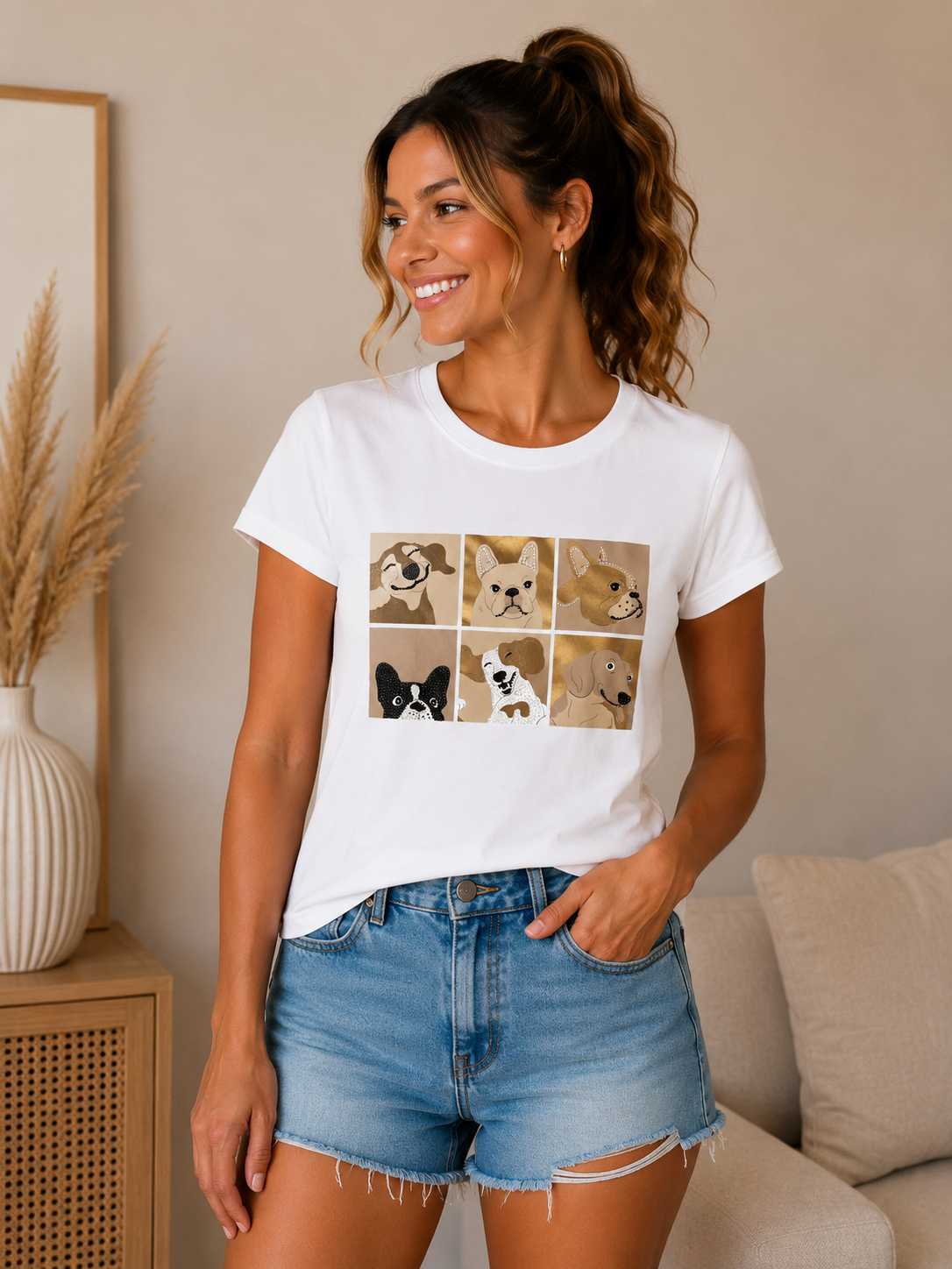 T-Shirt Damen Dog Lover Strass
