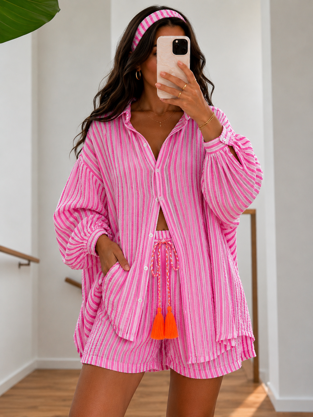 Musselin Shorts SUNNY STRIBES pink