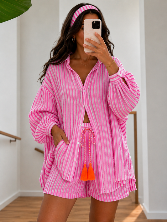 Musselin Shorts SUNNY STRIBES pink