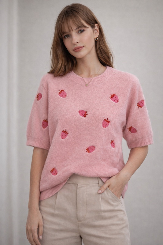 Kurzarm Strickpullover Erdbeere