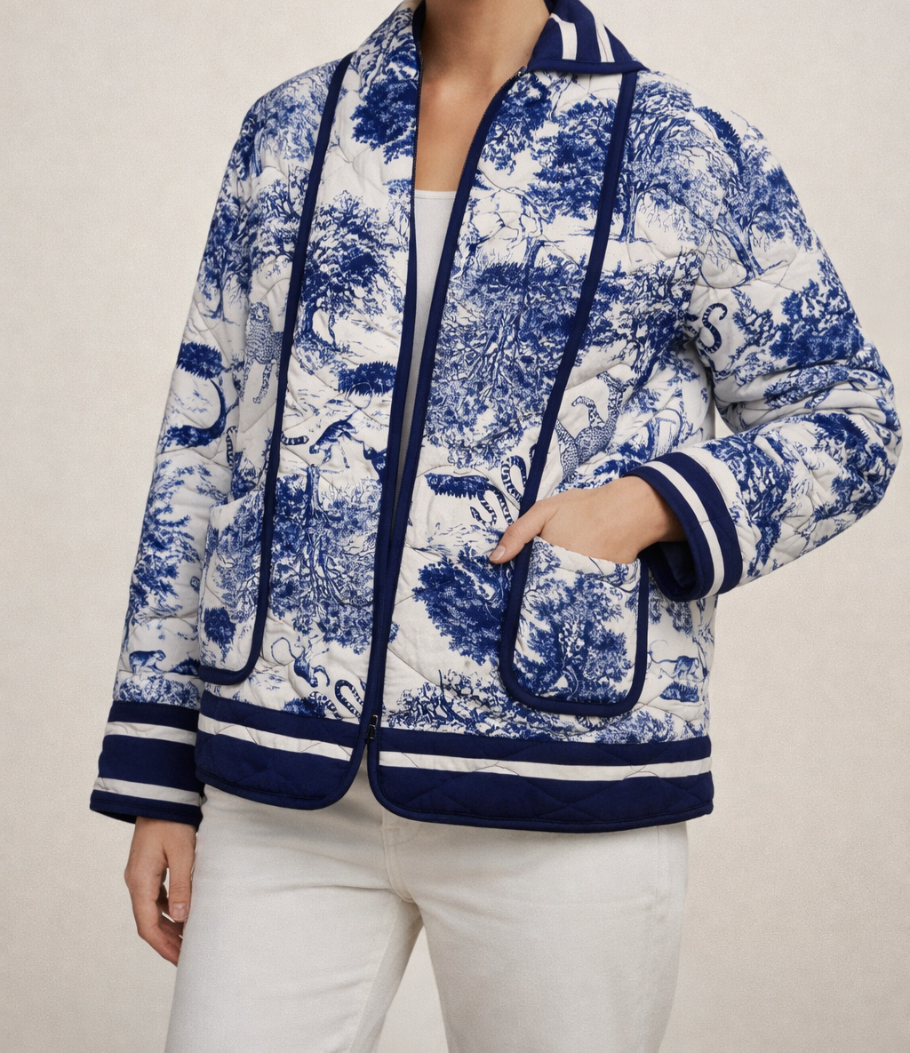 Damen Sommer Steppjacke im Toile de Jouy Design – Eleganz trifft Komfort