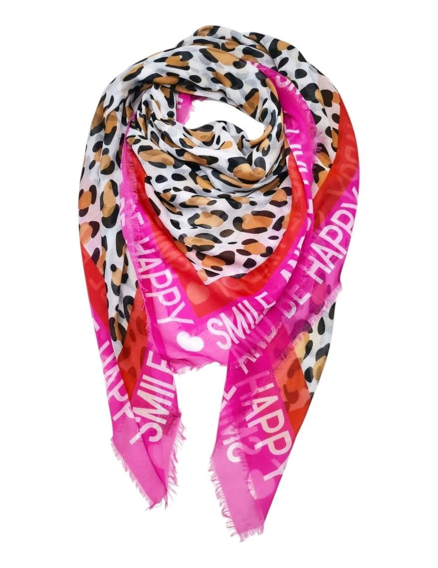 Viskose Tuch „Smile and Be Happy“ – mit Leopardenmuster | Damen Schal - FUCHSIA