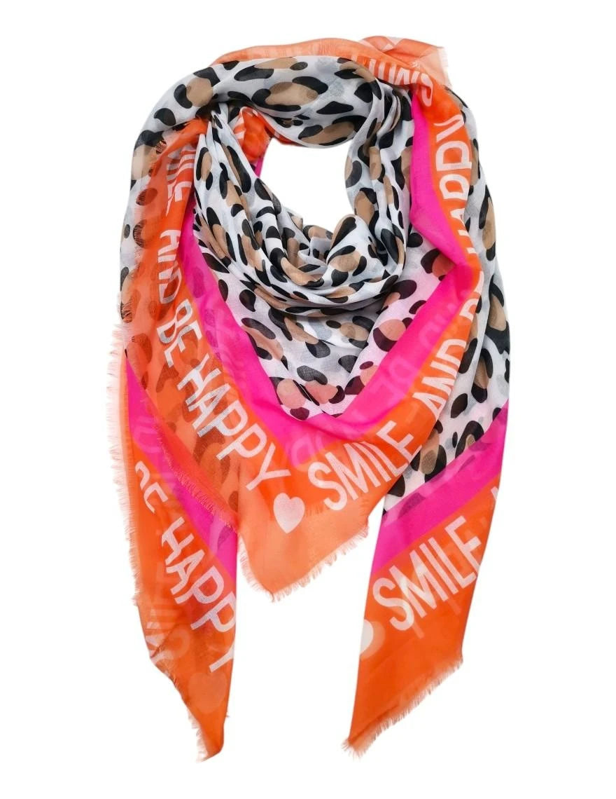 Viskose Tuch „Smile and Be Happy“ – mit Leopardenmuster | Damen Schal ORANGE