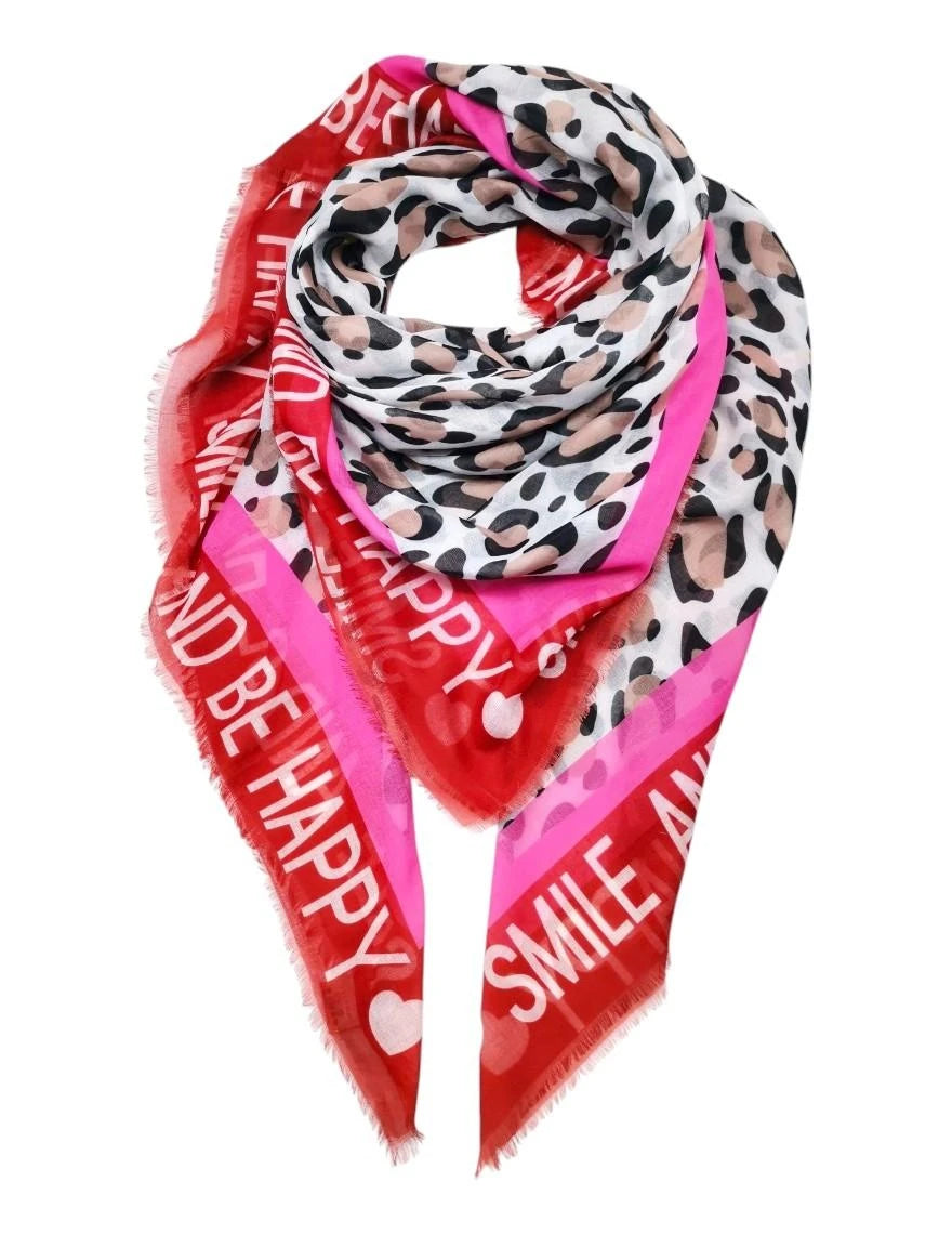 Viskose Tuch „Smile and Be Happy“ – mit Leopardenmuster | Damen Schal - ROT