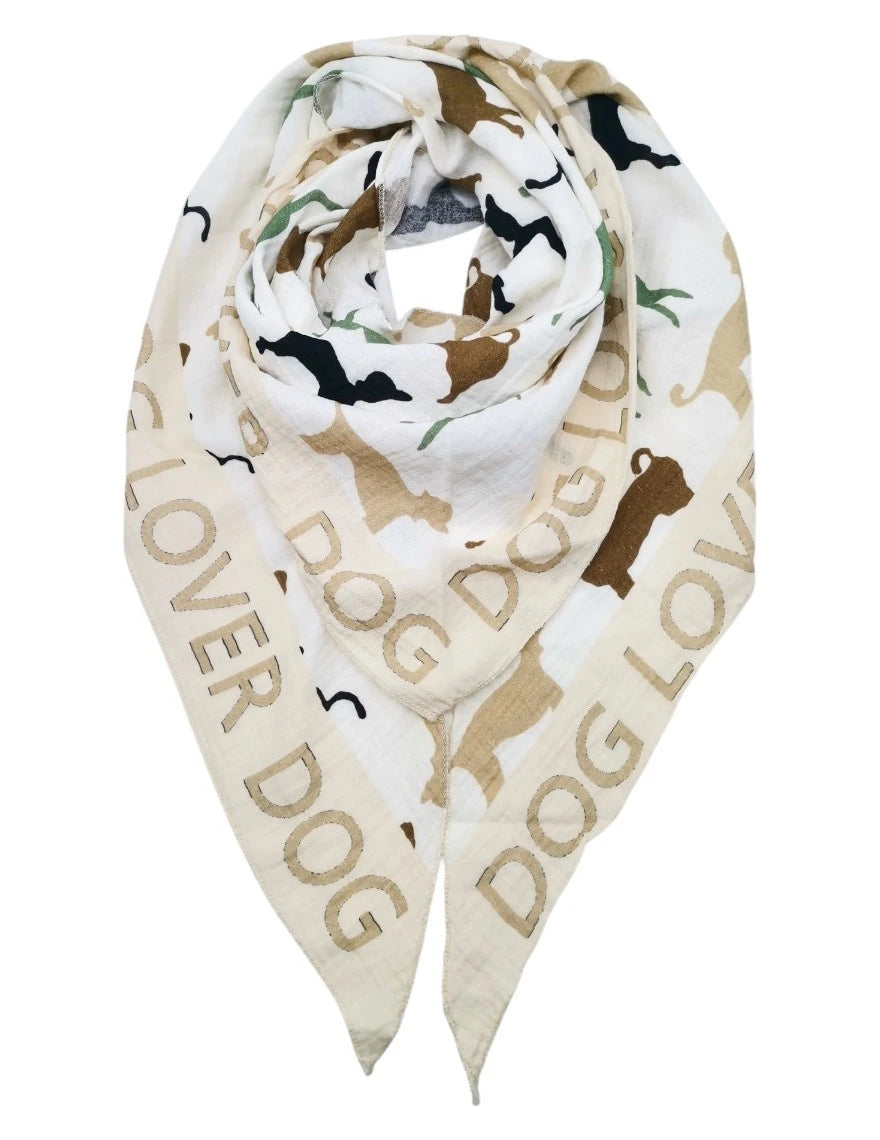 Musselin-Tuch „Dog Lover“ – Dreieckstuch mit Hundemotiv | Beige